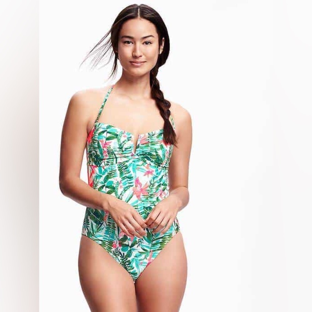 Old Navy Jungle Tropical‎ Bandeau Halter One Piece Swimsuit